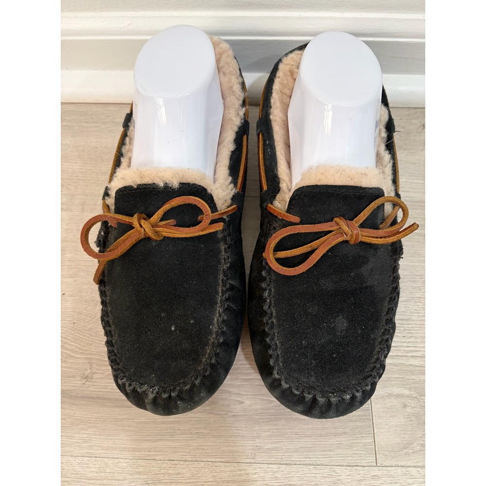UGG Dakota Black Suede Moccasin Slippers Women Size 8 Wool Lined 5612‎